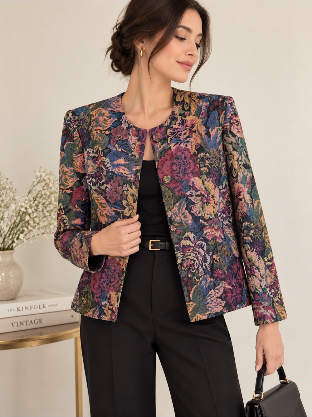 Floral Tapestry Print Women's Jacket - Multicolor